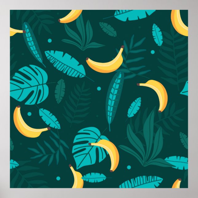 Tropical palm leaves Seamless pattern. Banana leav Poster (Front)