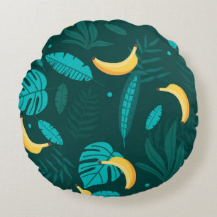 Tropical palm leaves Seamless pattern. Banana leav Round Pillow