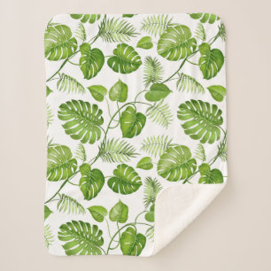 Tropical Palm Leaves Sherpa Blanket