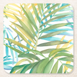 Tropical Palm Leaves Square Paper Coaster