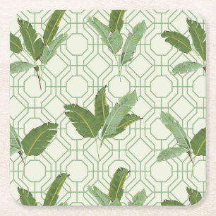 Tropical Palm Leaves Square Paper Coaster