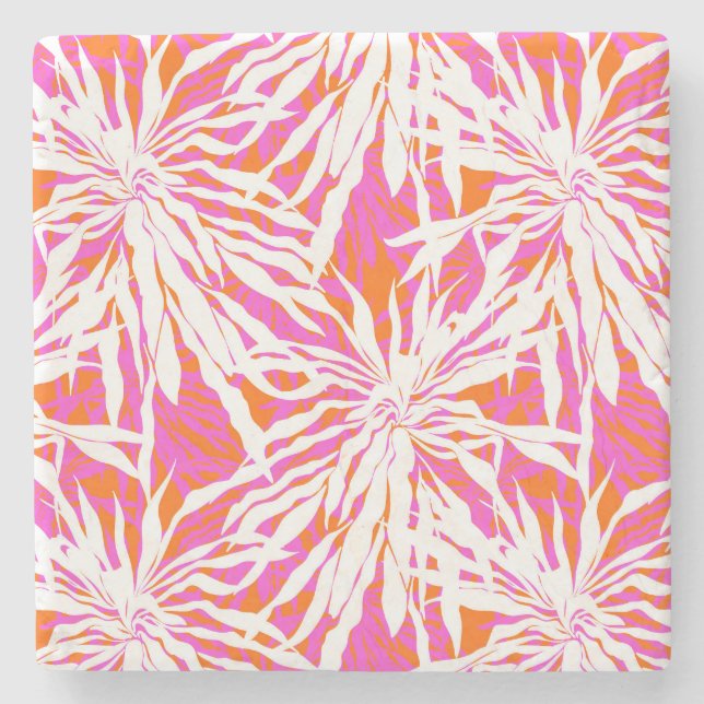 Tropical Palm Leaves Stone Coaster (Front)