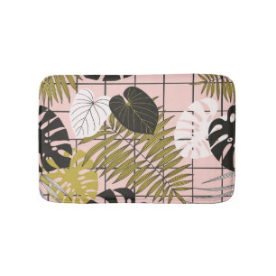 Tropical palm leaves, stylish summer. bath mat