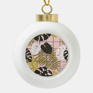 Tropical palm leaves, stylish summer. ceramic ball christmas ornament