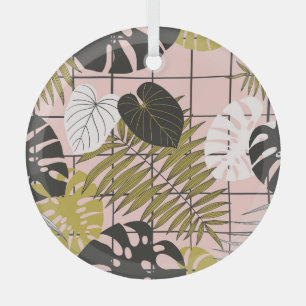 Tropical palm leaves, stylish summer. glass ornament