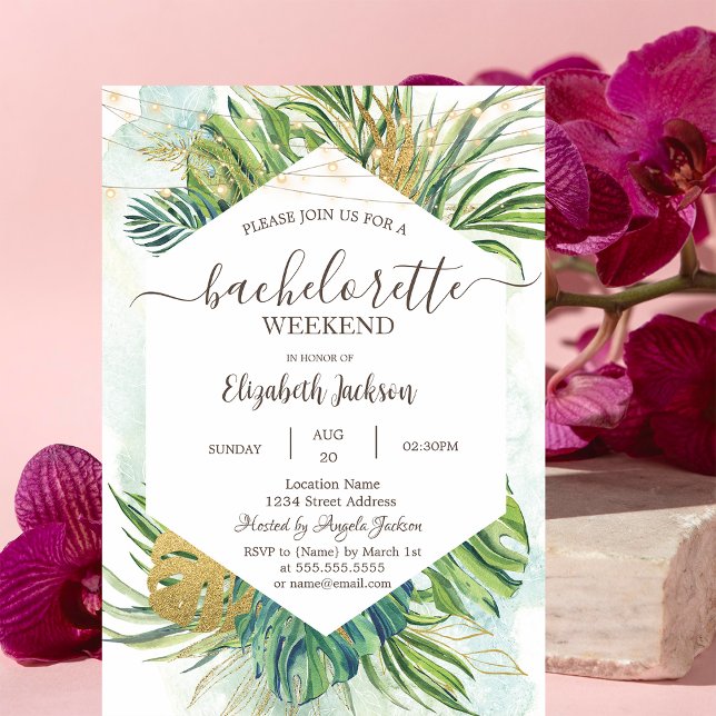 Tropical Palm Leaves Summer Bachelorette Party Invitation (Creator Uploaded)