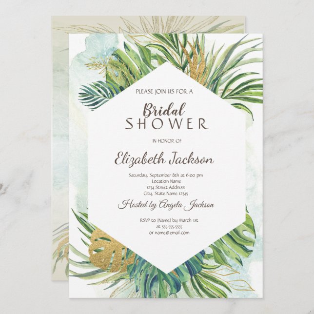 Tropical Palm Leaves Summer Bridal Shower  Invitation (Front/Back)