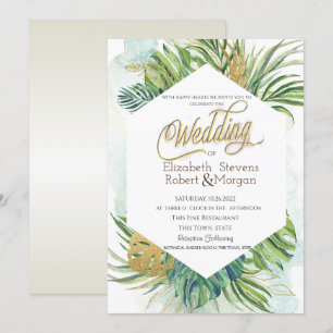 Tropical Palm Leaves Summer Wedding Invitation