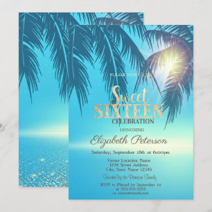 Tropical Palm Leaves Sweet 16  Invitation