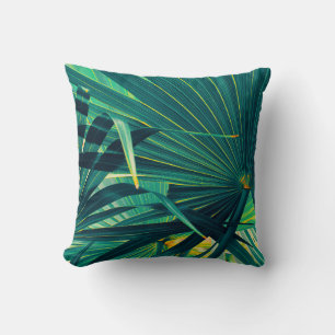 Tropical palm leaves throw pillow