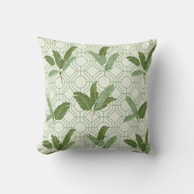 Tropical Palm Leaves Throw Pillow (Front)