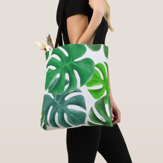 Tropical palm leaves tote bag (Close Up)