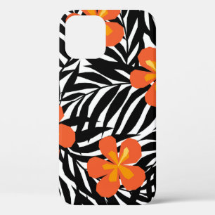 Tropical palm leaves, vintage applique style. iPhone 12 case