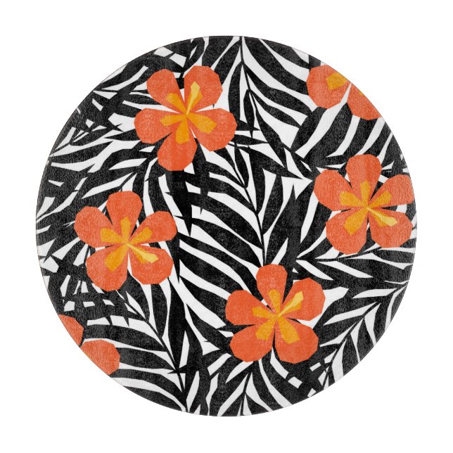 Tropical palm leaves, vintage applique style. cutting board (Front)