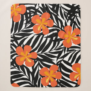 Tropical palm leaves, vintage applique style. sherpa blanket