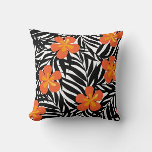 Tropical palm leaves, vintage applique style. throw pillow