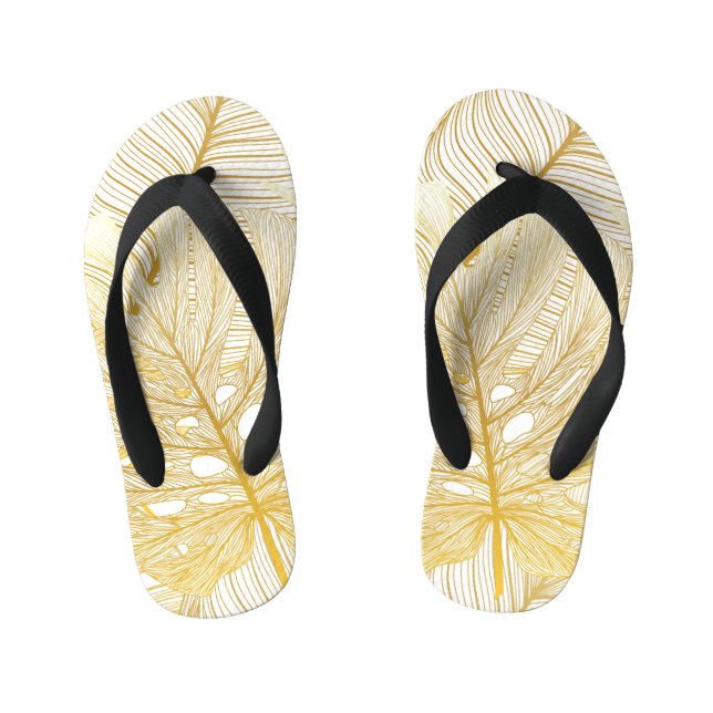 Tropical palm leaves: vintage pattern. kid's flip flops (Footbed)