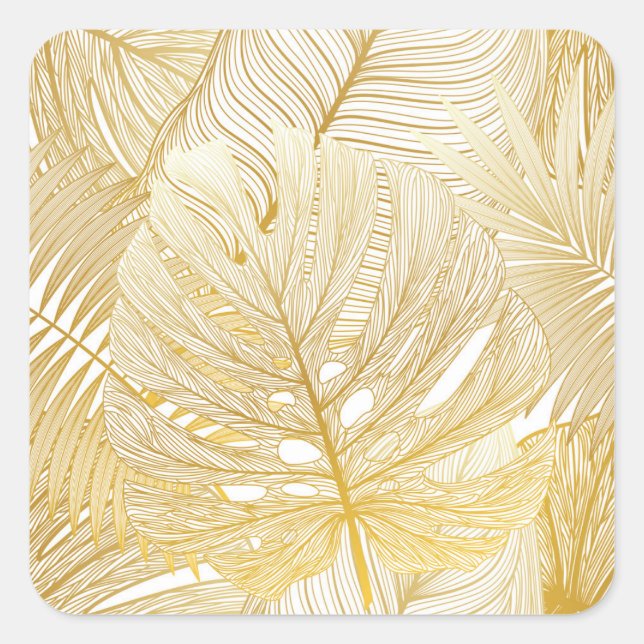 Tropical palm leaves: vintage pattern. square sticker (Front)