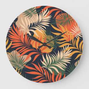 Tropical Palm Leaves: Vintage Seamless Large Clock
