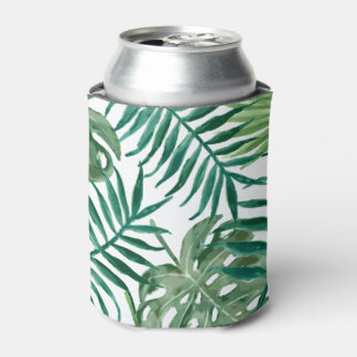 Tropical Palm Leaves Watercolor Can Cooler