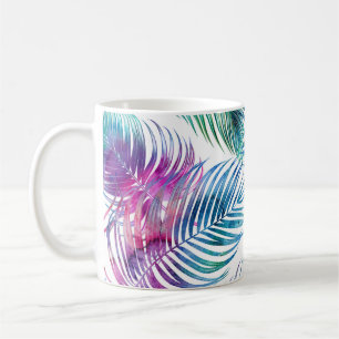 Tropical palm leaves, watercolor floral pattern. coffee mug