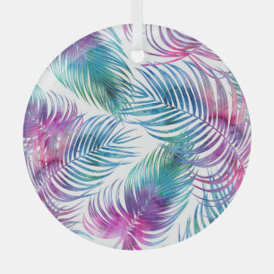 Tropical palm leaves, watercolor floral pattern. glass ornament