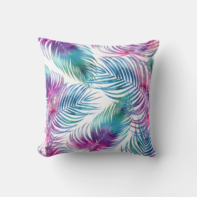 Tropical palm leaves, watercolor floral pattern. throw pillow (Front)