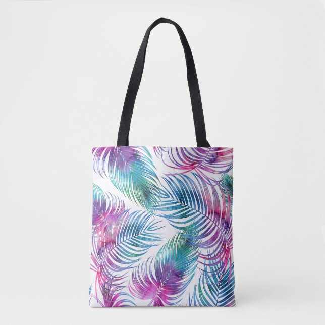 Tropical palm leaves, watercolor floral pattern. tote bag (Front)
