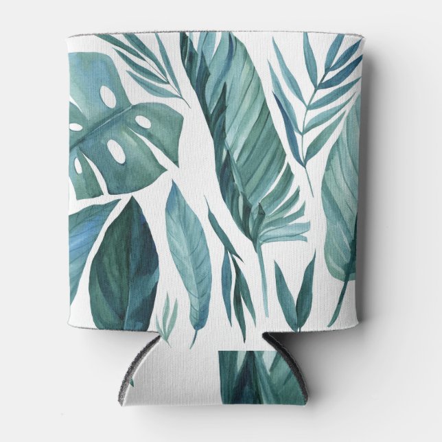 Tropical Palm Leaves: Watercolor Set. Can Cooler (Front)