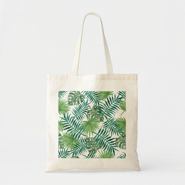 Tropical Palm Leaves Watercolor Tote Bag (Front)