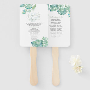 Tropical Palm Leaves Watercolor Wedding Hand Fan