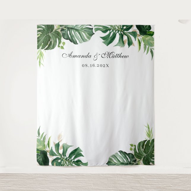 Tropical Palm Leaves Wedding Backdrop Tapestry (Front)