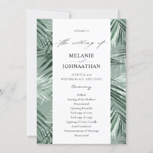 Tropical Palm Leaves Wedding Program - Mint Green