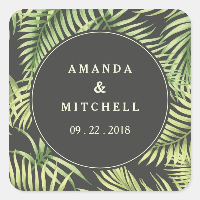 Tropical Palm Leaves Wedding Sticker (Front)