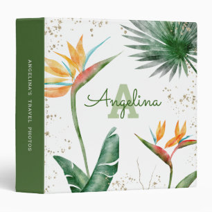 Tropical Palm Modern Monogram Script Gold Glitter Binder