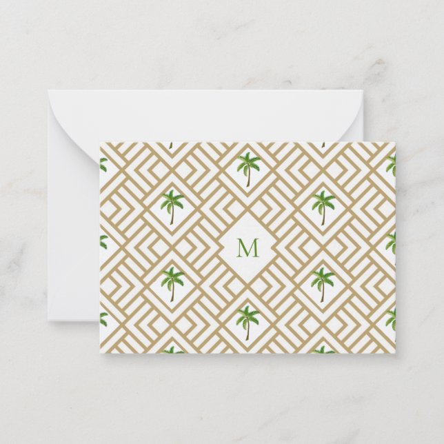 Tropical Palm Monogram Gold Geometric  Card (Front)