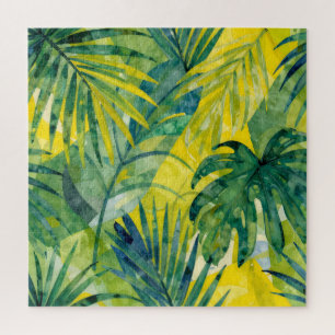 Tropical Palm Monstera Jungle Leaves Jigsaw Puzzle