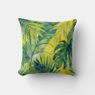 Tropical Palm Monstera Jungle Leaves Throw Pillow