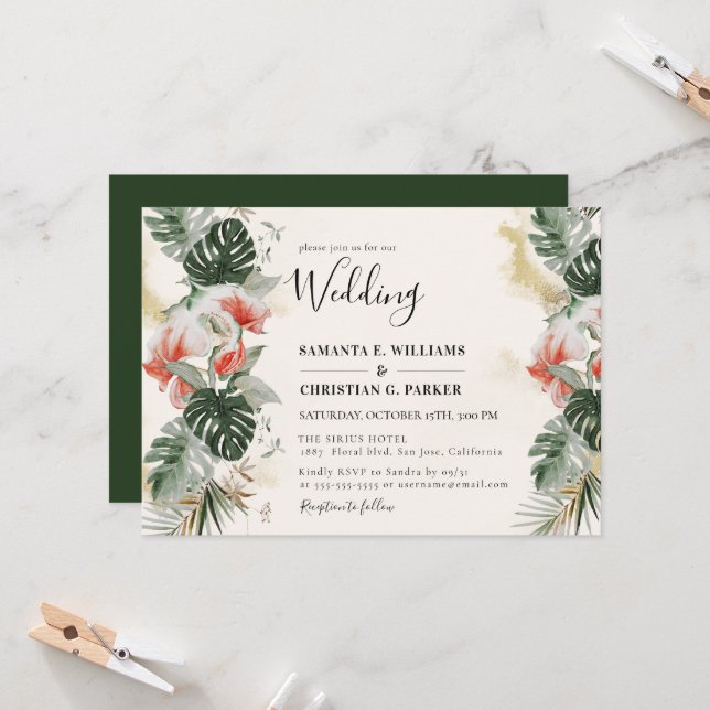 Tropical Palm | Monstera Wedding Invitation (Front/Back In Situ)