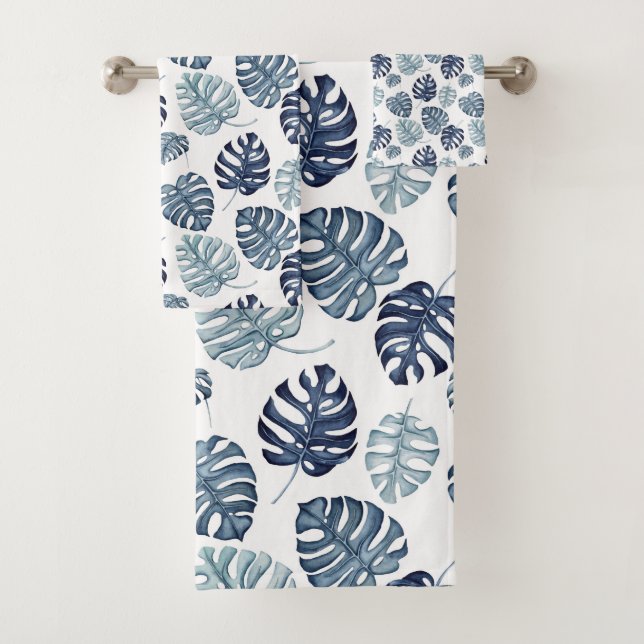 Tropical Palm Navy Blue Gold  Bath Towel Set (Insitu)