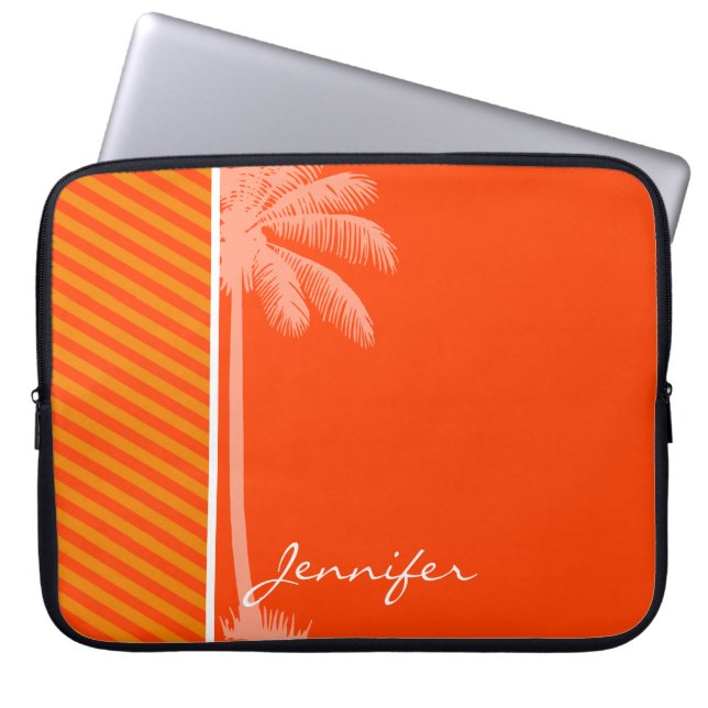 Tropical Palm; Orange Stripes Laptop Sleeve (Front)