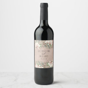 Tropical Palm Orchid Floral Seaside Desert Wedding Wine Label
