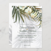 Tropical Palm & Orchid Shadows Beach Wedding Invit