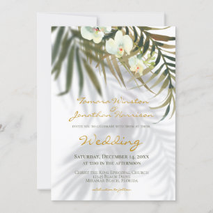 Tropical Palm & Orchid Shadows Beach Wedding Invitation
