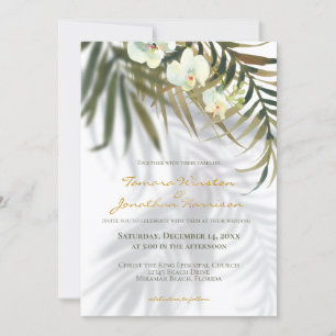 Tropical Palm & Orchid Shadows Beach Wedding Invitation