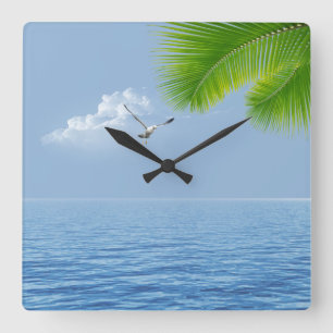 Tropical Palm Over Water  Square Wall Clock