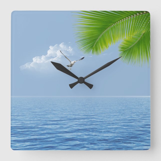 Tropical Palm Over Water  Square Wall Clock (Front)