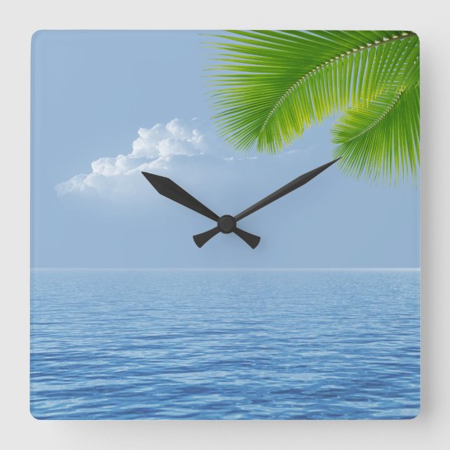 Tropical Palm Over Water Square Wall Clock (Front)