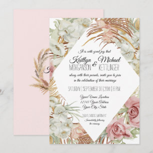 Tropical Palm Pampas Grass Greenery Blush Floral Invitation