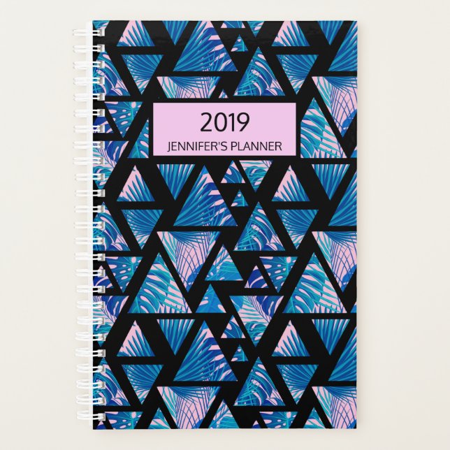 Tropical Palm Paradise Pink Blue 2019 Personalized Planner (Front)